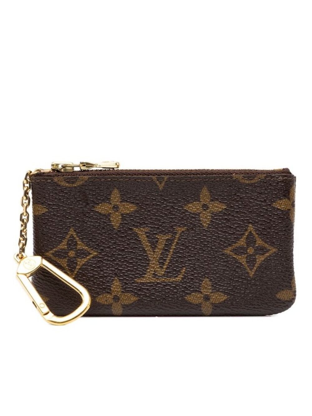Louis Vuitton Monogram Pochette Cles Coin Purse Key Case Brown Leather